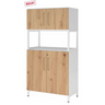 Armoire à dossiers FlexWall en chêne rustique avec cadre blanc, deux portes et socle de hjh OFFICE PRO