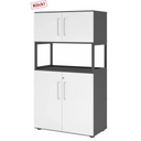 Armoire de bureau FlexWall en graphite et blanc avec deux portes, cadre ouvert et pieds réglables de hjh OFFICE PRO