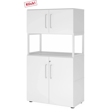Armoire de bureau blanche FlexWall avec deux portes, étagère ouverte et pieds de hjh OFFICE PRO