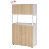 Armoire de bureau FlexWall en blanc et chêne avec deux portes, étagère ouverte et pieds de hjh OFFICE PRO