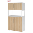 Armoire de bureau FlexWall en blanc et chêne avec deux portes, étagère ouverte et pieds de hjh OFFICE PRO