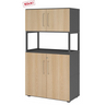 Armoire de bureau FlexWall en graphite et chêne avec deux sections de portes et une étagère centrale ouverte de hjh OFFICE PRO