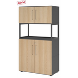 Armoire de bureau FlexWall en graphite et chêne avec deux sections de portes et une étagère centrale ouverte de hjh OFFICE PRO