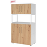Armoire de bureau FlexWall en blanc et chêne acacia avec deux portes, niche ouverte et pieds de hjh OFFICE PRO