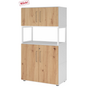 Armoire de bureau FlexWall en blanc et chêne acacia avec deux portes, niche ouverte et pieds de hjh OFFICE PRO