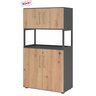 Armoire de bureau FlexWall en chêne rustique et graphite avec deux portes et une niche ouverte de hjh OFFICE PRO
