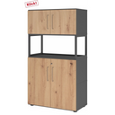 Armoire de bureau FlexWall en chêne rustique et graphite avec deux portes et une niche ouverte de hjh OFFICE PRO