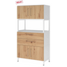 Étagère FlexWall en chêne rustique et blanc avec deux tiroirs et portes sur socle blanc de hjh OFFICE PRO