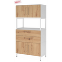 Étagère FlexWall en chêne rustique et blanc avec deux tiroirs et portes sur socle blanc de hjh OFFICE PRO