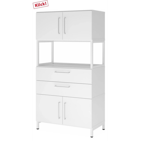Buffet blanc FlexWall avec deux portes, deux tiroirs et une étagère ouverte de hjh OFFICE PRO
