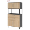 Armoire FlexWall en chêne et graphite avec portes, tiroirs et étagère ouverte de hjh OFFICE PRO