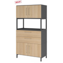 Armoire FlexWall en chêne et graphite avec portes, tiroirs et étagère ouverte de hjh OFFICE PRO