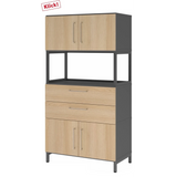 Armoire FlexWall en chêne et graphite avec portes, tiroirs et étagère ouverte de hjh OFFICE PRO