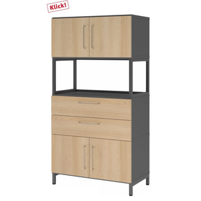Armoire FlexWall en chêne et graphite avec portes, tiroirs et étagère ouverte de hjh OFFICE PRO