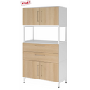 Armoire FlexWall en blanc-chêne avec deux portes, deux tiroirs et un compartiment ouvert de hjh OFFICE PRO