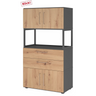 Étagère FlexWall en graphite et chêne frêne avec portes, tiroirs et cadre ouvert de hjh OFFICE PRO