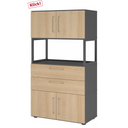 Armoire de bureau FlexWall en graphite et chêne avec deux portes, deux tiroirs et une étagère ouverte de hjh OFFICE PRO