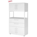 Armoire de bureau blanche FlexWall avec deux portes, deux tiroirs et une étagère ouverte de hjh OFFICE PRO