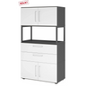 Armoire de bureau FlexWall en graphite et blanc avec portes, tiroirs et niche ouverte de hjh OFFICE PRO
