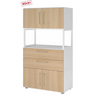 Étagère FlexWall en blanc et chêne avec deux portes, deux tiroirs et un compartiment ouvert de hjh OFFICE PRO