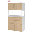 Étagère FlexWall en blanc et chêne avec deux portes, deux tiroirs et un compartiment ouvert de hjh OFFICE PRO
