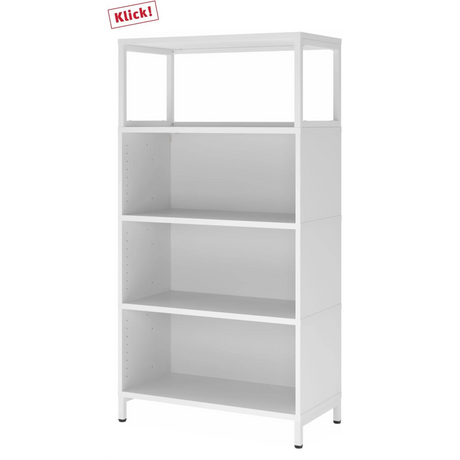 Étagère blanche FlexWall avec trois niches ouvertes et un socle de hjh OFFICE PRO