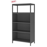 Étagère ouverte FlexWall en graphite avec trois tablettes et un cadre supérieur sur socle de hjh OFFICE PRO