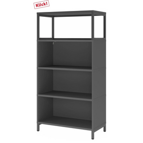 Étagère ouverte FlexWall en graphite avec trois tablettes et un cadre supérieur sur socle de hjh OFFICE PRO