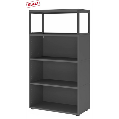 Étagère FlexWall en graphite avec trois niches ouvertes et un cadre supérieur de hjh OFFICE PRO