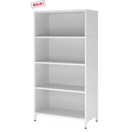 Étagère blanche FlexWall avec quatre niches ouvertes et un socle de hjh OFFICE PRO