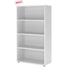 Étagère blanche FlexWall avec quatre tablettes ouvertes et pieds de hjh OFFICE PRO