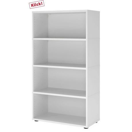 Étagère blanche FlexWall avec quatre tablettes ouvertes et pieds de hjh OFFICE PRO