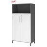 Armoire de bureau FlexWall en graphite et blanc avec deux portes, niche ouverte et socle de hjh OFFICE PRO