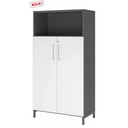 Armoire de bureau FlexWall en graphite et blanc avec deux portes, niche ouverte et socle de hjh OFFICE PRO