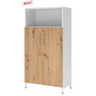 Armoire de bureau FlexWall en blanc et chêne frêne avec deux portes et une niche ouverte de hjh OFFICE PRO