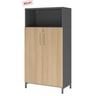 Armoire à dossiers FlexWall en graphite et chêne avec deux portes, niche ouverte et socle de hjh OFFICE PRO