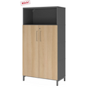Armoire à dossiers FlexWall en graphite et chêne avec deux portes, niche ouverte et socle de hjh OFFICE PRO