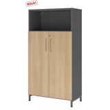 Armoire à dossiers FlexWall en graphite et chêne avec deux portes, niche ouverte et socle de hjh OFFICE PRO