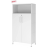 Armoire de bureau blanche FlexWall avec deux portes, niche ouverte et socle de hjh OFFICE PRO