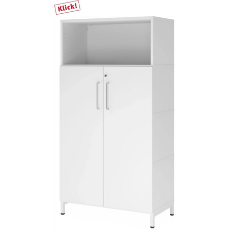 Armoire de bureau blanche FlexWall avec deux portes, niche ouverte et socle de hjh OFFICE PRO