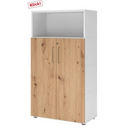 Armoire de bureau FlexWall en blanc et chêne frêne avec deux portes et un compartiment ouvert de hjh OFFICE PRO