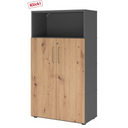 Armoire à dossiers FlexWall en graphite et chêne frêne avec deux portes et un compartiment ouvert de hjh OFFICE PRO