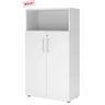 Armoire de bureau blanche FlexWall avec deux portes, niche ouverte et pieds de hjh OFFICE PRO