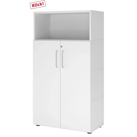 Armoire de bureau blanche FlexWall avec deux portes, niche ouverte et pieds de hjh OFFICE PRO
