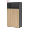Armoire à dossiers FlexWall en graphite et chêne avec deux portes, niche ouverte et pieds de hjh OFFICE PRO