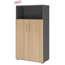 Armoire à dossiers FlexWall en graphite et chêne avec deux portes, niche ouverte et pieds de hjh OFFICE PRO