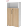 Armoire de bureau FlexWall en blanc et chêne avec deux portes, niche ouverte et pieds de hjh OFFICE PRO