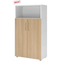 Armoire de bureau FlexWall en blanc et chêne avec deux portes, niche ouverte et pieds de hjh OFFICE PRO