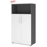 Armoire de bureau FlexWall en graphite et blanc avec deux portes et un compartiment ouvert de hjh OFFICE PRO