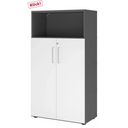 Armoire de bureau FlexWall en graphite et blanc avec deux portes et un compartiment ouvert de hjh OFFICE PRO